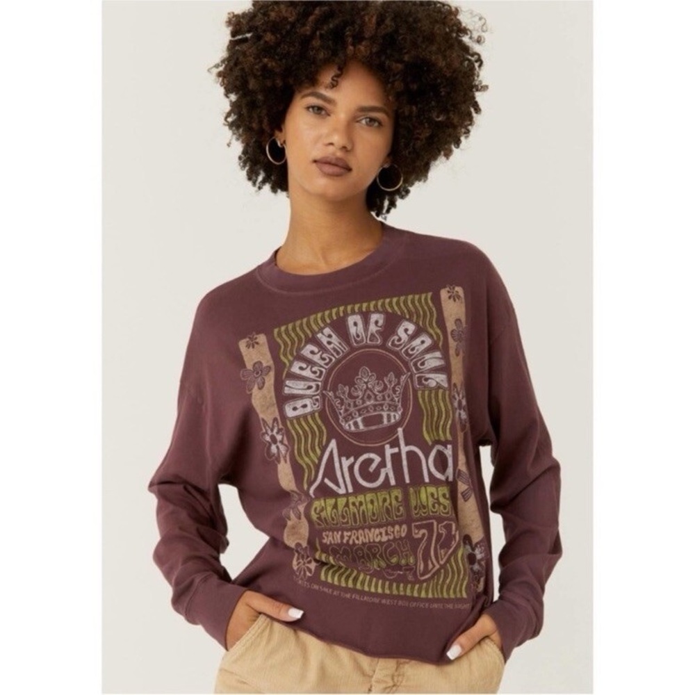Daydreamer Aretha Franklin Concert Tee Long Sleeve Crop Top Size Medium
